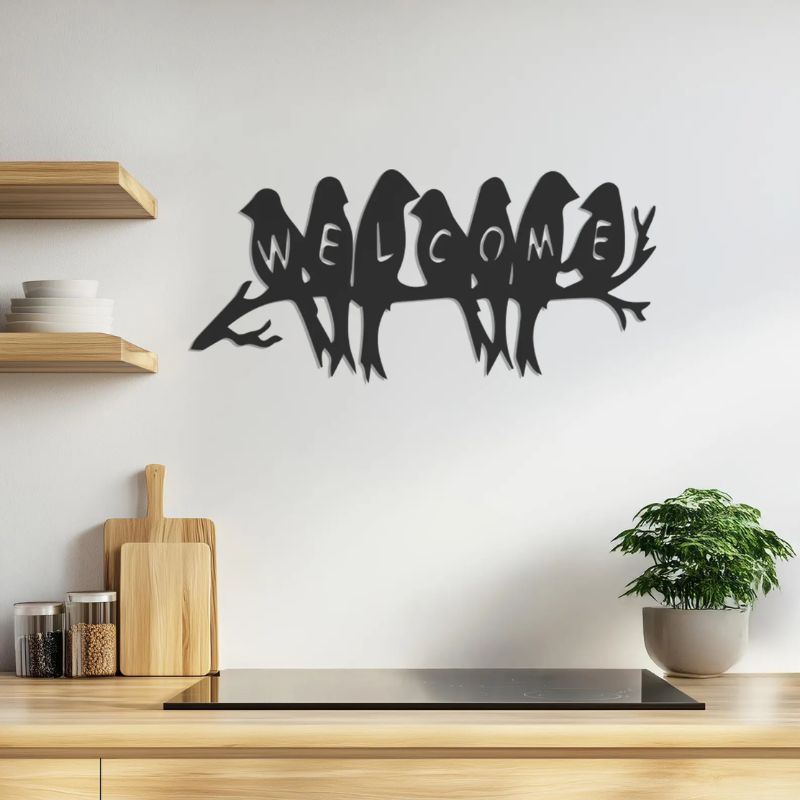 Birds Welcome Wall Art – Premium Black Acrylic Design