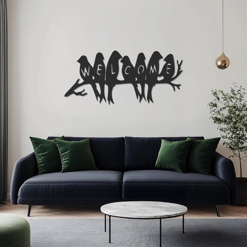 Birds Welcome Wall Art – Premium Black Acrylic Design