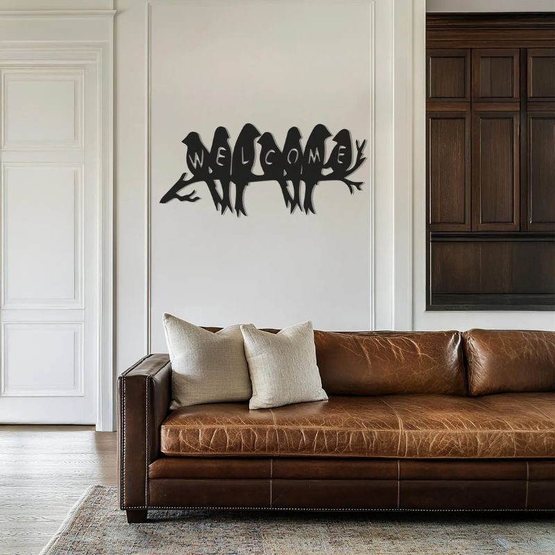 Birds Welcome Wall Art – Premium Black Acrylic Design