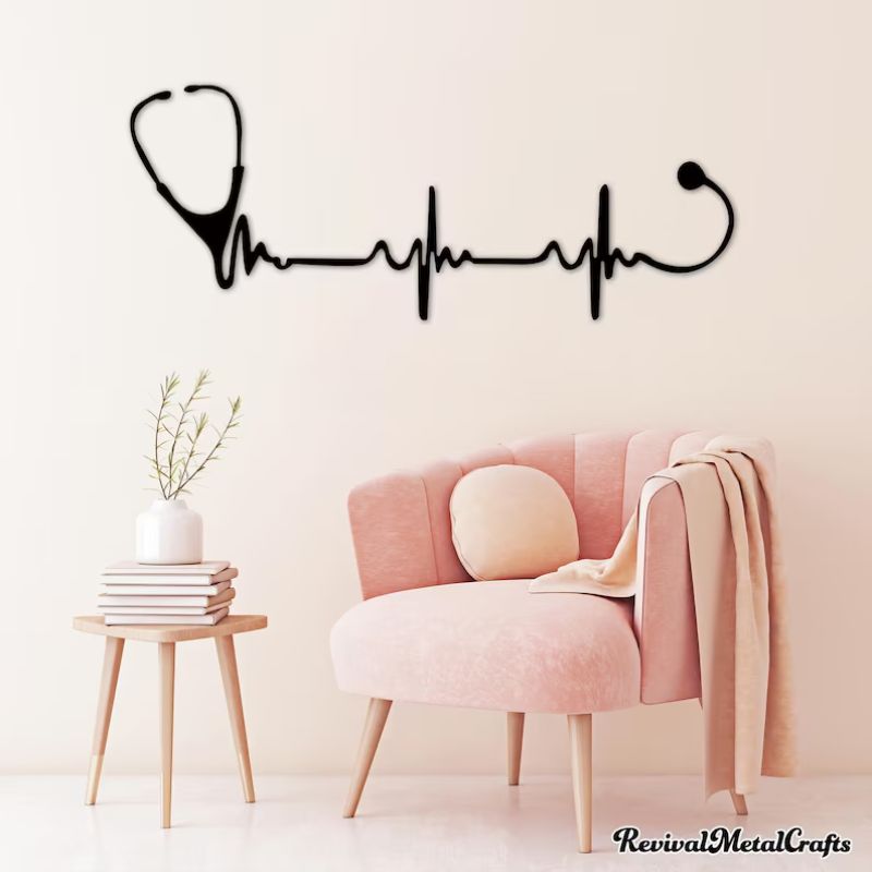 Stethoscope Heartbeat Wall Art – Premium Black Acrylic Décor for Clinics & Homes
