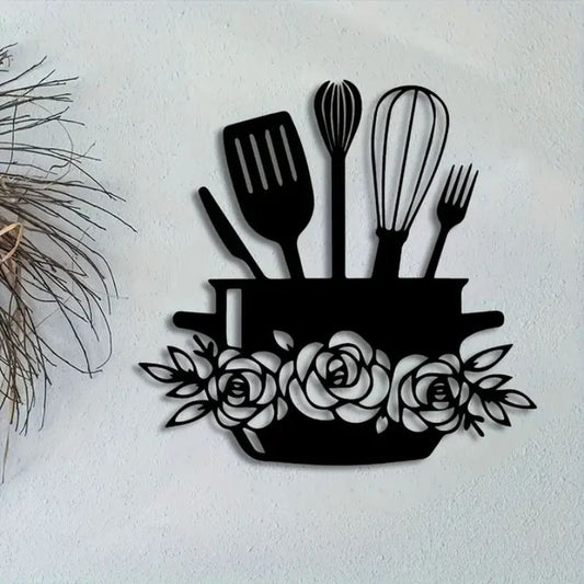 Acrylic 3D “Eating” Wall Sign with Utensils & Floral Accents – Kitchen Decor
