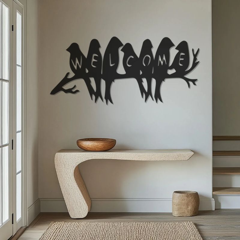 Birds Welcome Wall Art – Premium Black Acrylic Design