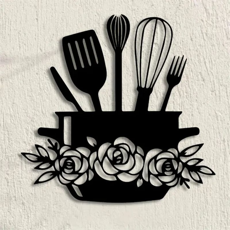 Acrylic 3D “Eating” Wall Sign with Utensils & Floral Accents – Kitchen Decor
