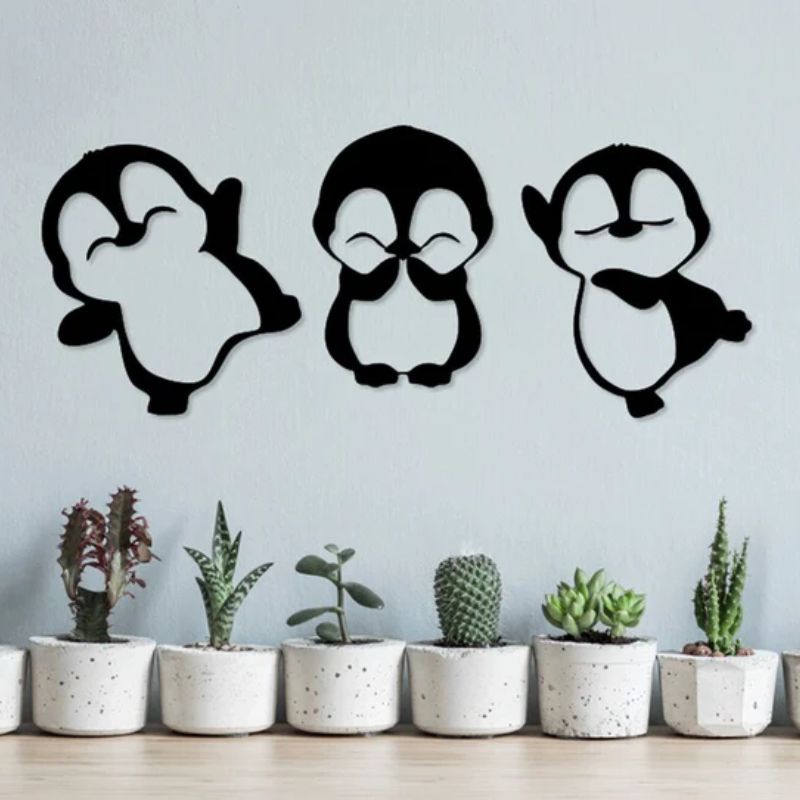 Cute Dancing Penguin Trio Wall Decor – Premium Acrylic 3D Kids Room Art