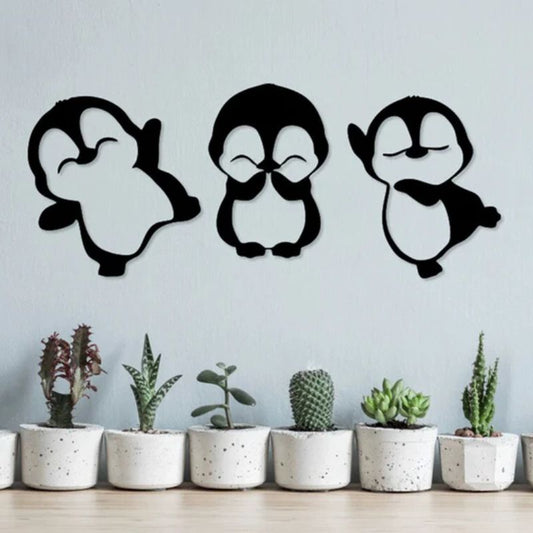 Cute Dancing Penguin Trio Wall Decor – Premium Acrylic 3D Kids Room Art