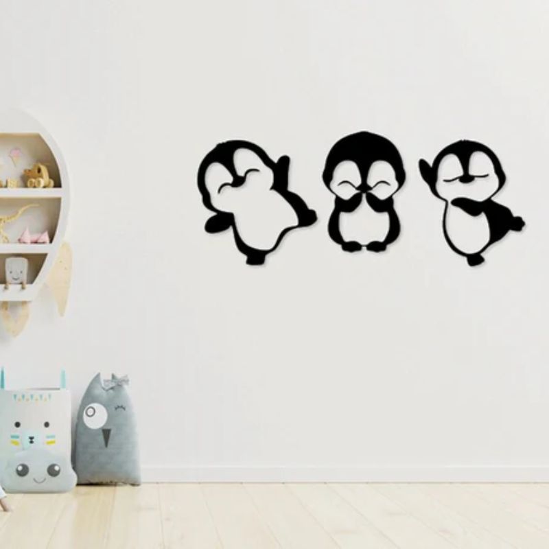 Cute Dancing Penguin Trio Wall Decor – Premium Acrylic 3D Kids Room Art