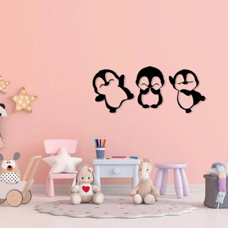 Cute Dancing Penguin Trio Wall Decor – Premium Acrylic 3D Kids Room Art