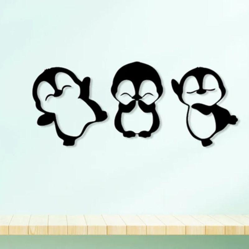 Cute Dancing Penguin Trio Wall Decor – Premium Acrylic 3D Kids Room Art