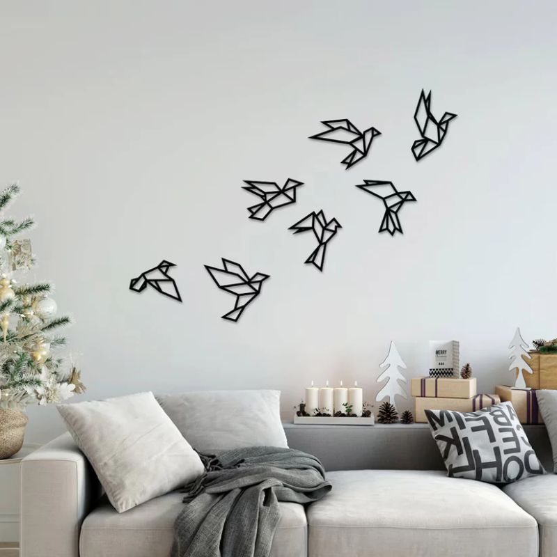Geometric Birds Wall Decor – Premium Acrylic 3D Design - 7pcs