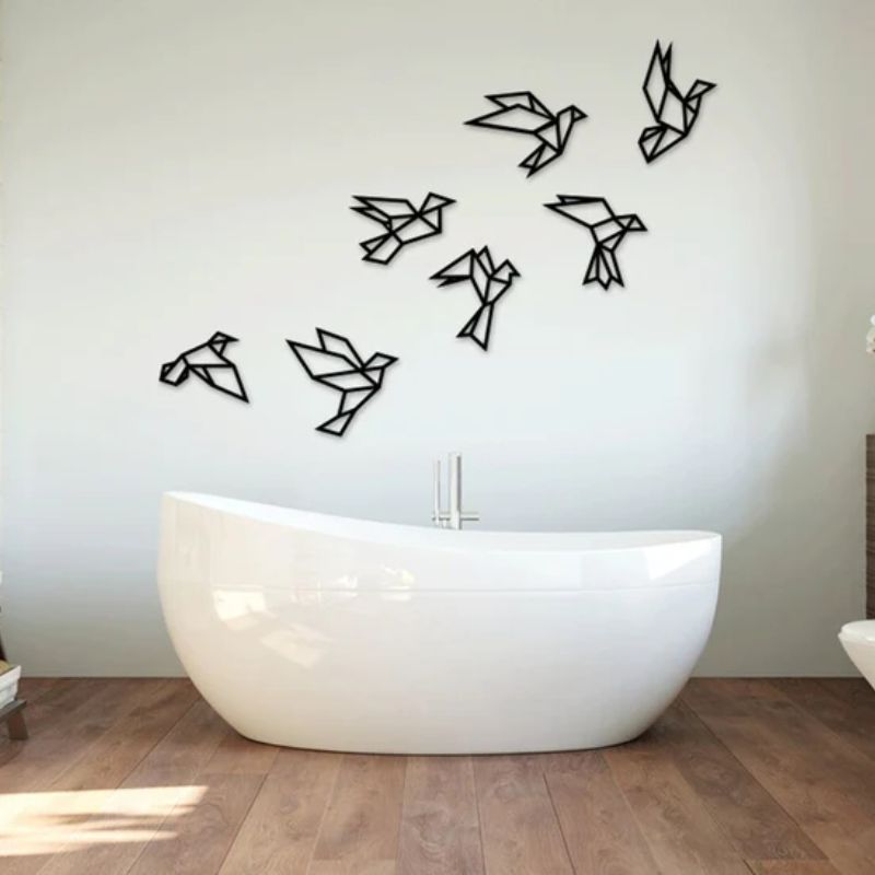 Geometric Birds Wall Decor – Premium Acrylic 3D Design - 7pcs