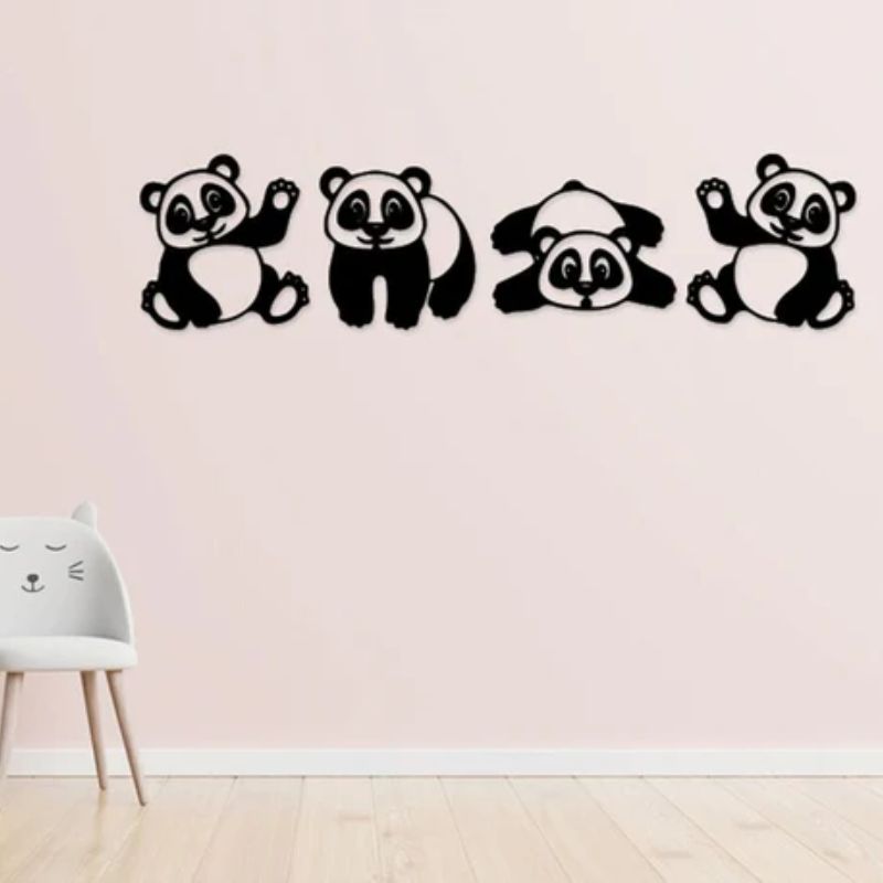 Cute Panda Wall Decor – Premium Acrylic Kids Room Art - 4pcs