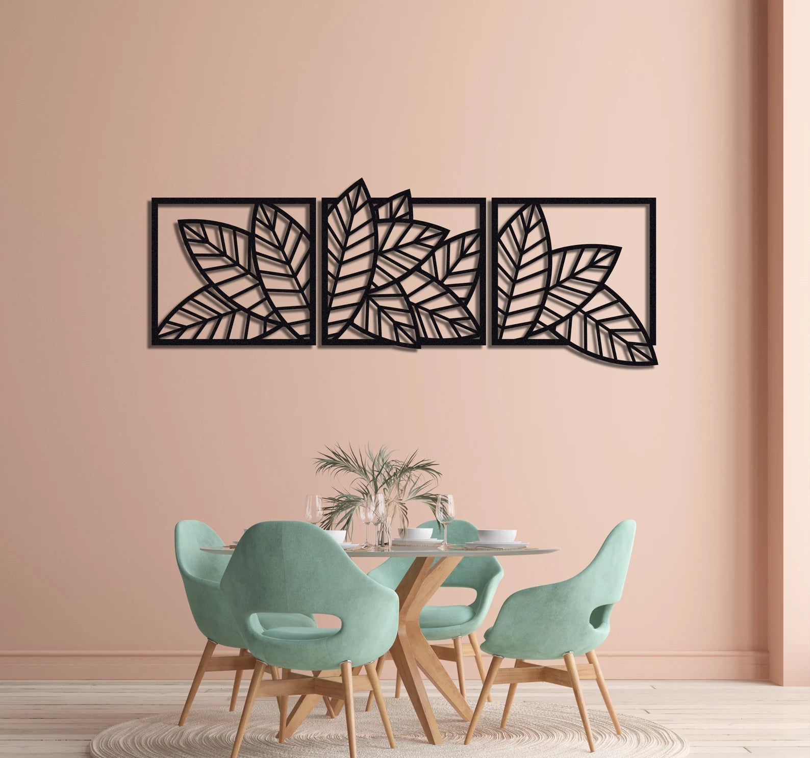 Wooden Set of 3 Palm & Banana Leaf Wall Decor for Home & Office