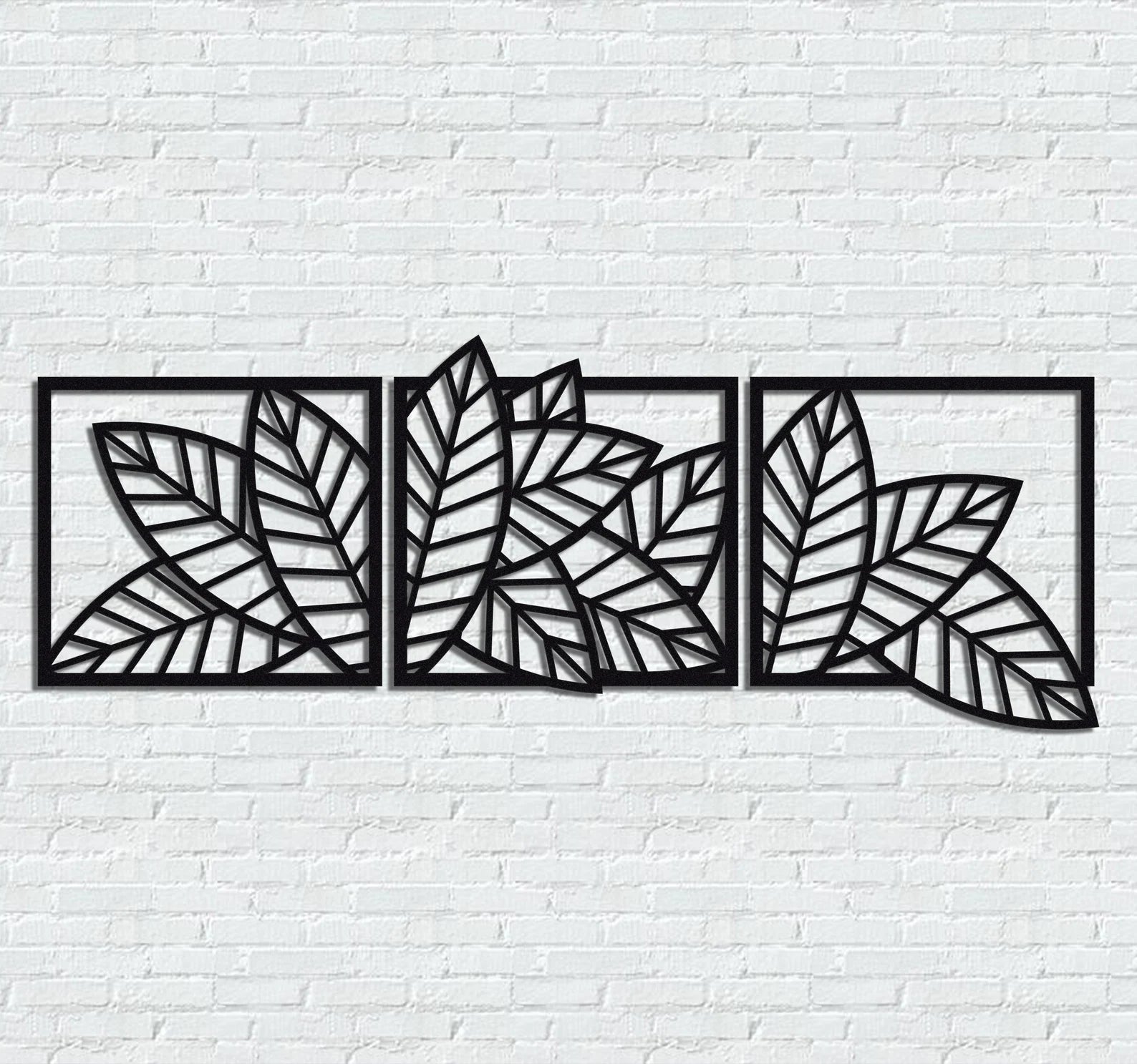 Wooden Set of 3 Palm & Banana Leaf Wall Decor for Home & Office