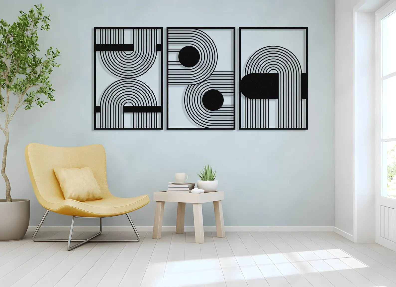 Modern Luxury Wooden Wall Art – Mid-Century Geometric Decor for Living Room, Bedroom or office