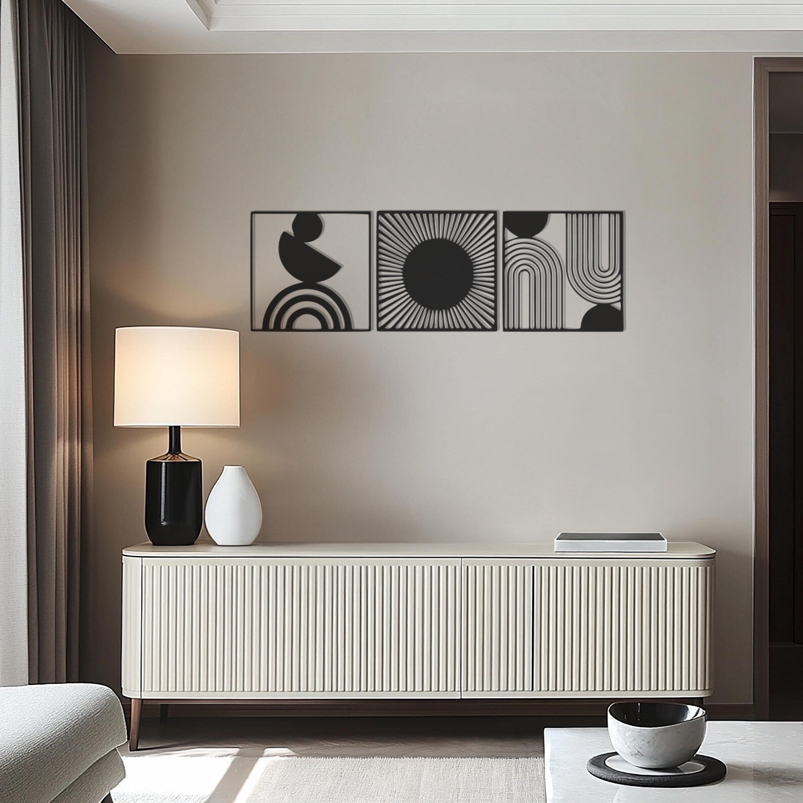 Boho Wooden Wall Art Set – Abstract Design for Modern Living Room or Bedroom Wall Decor