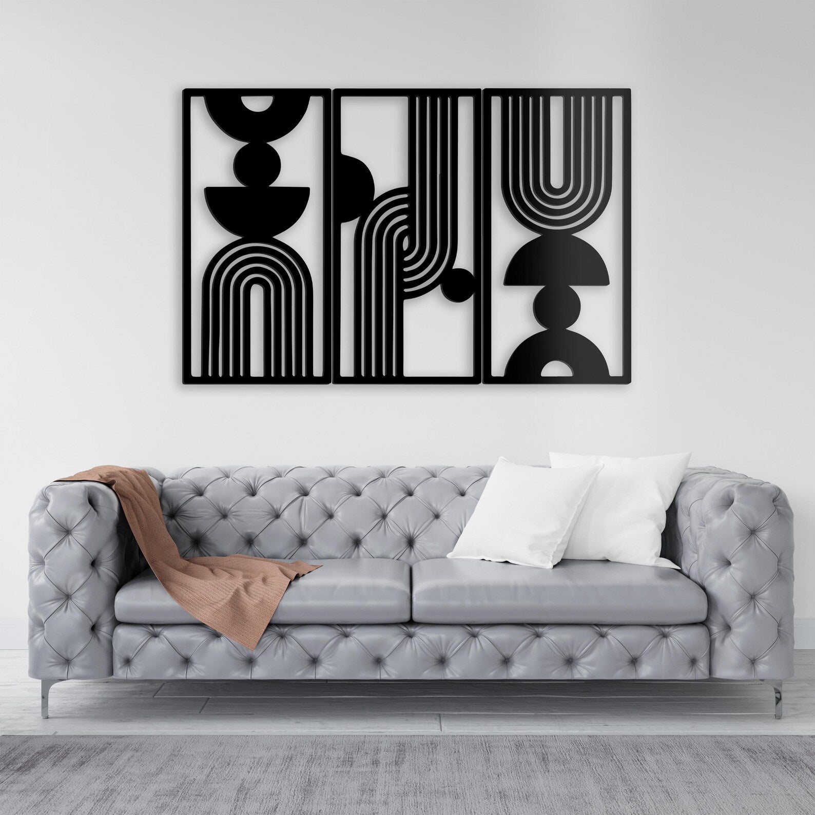 Bohemian Style Wooden Wall Art - 3-Piece Set for Living Room